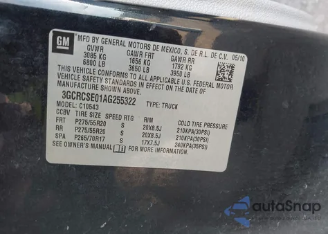 2010 Chevrolet Silverado 1500 Lt z USA, uszkodzony, nr VIN 3GCRCSE01AG255322